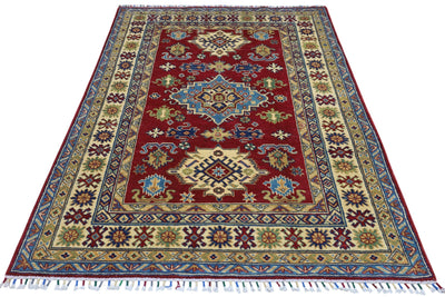 Hand-Knotted Afghani Kazak Wool Rug – 4’9″ x 6’8″ by Rugistan - product image 2 for Resin Society