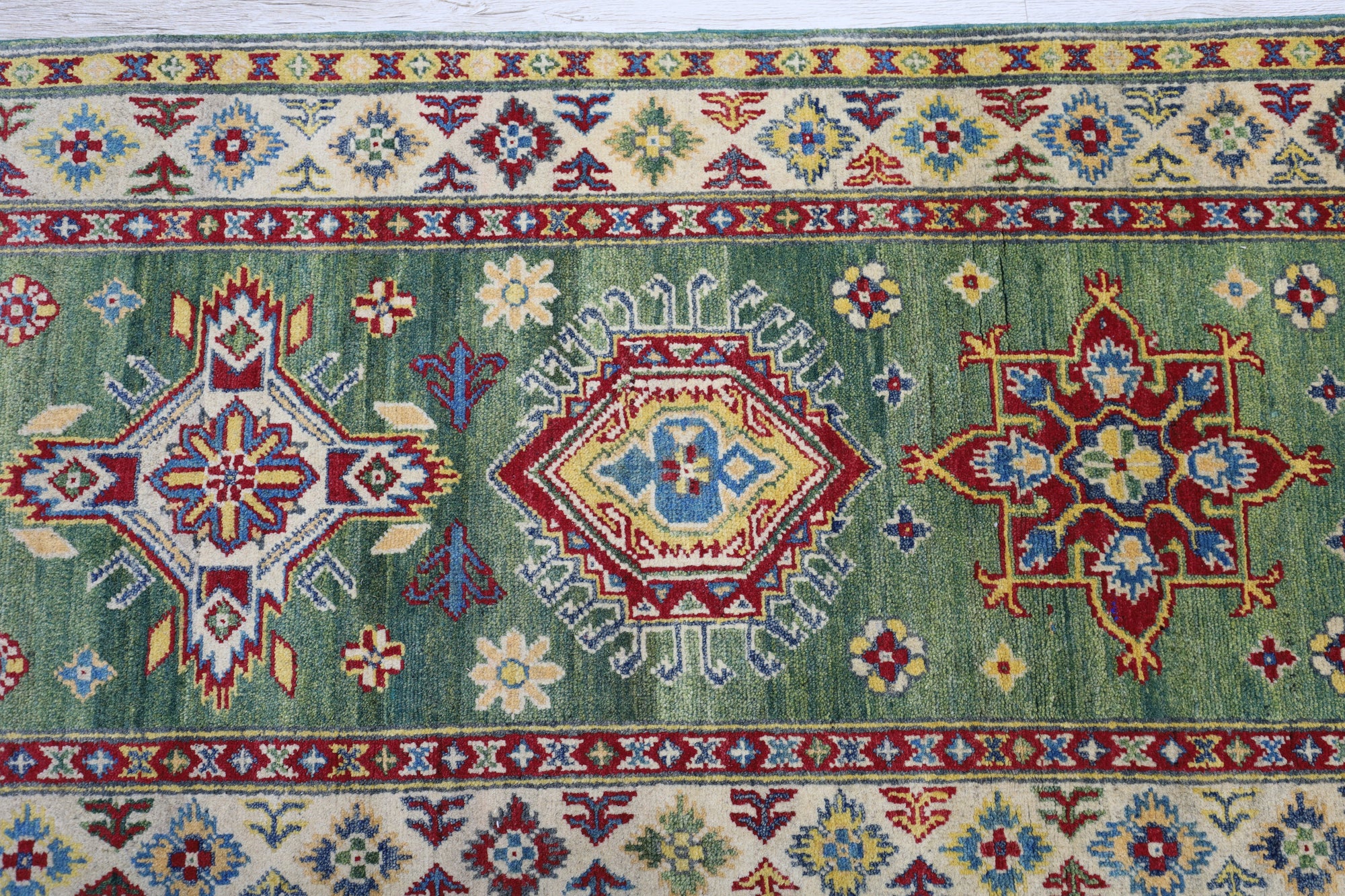 Hand-Knotted Afghani Kazak Wool Rug – 2’7″ x 9’8″