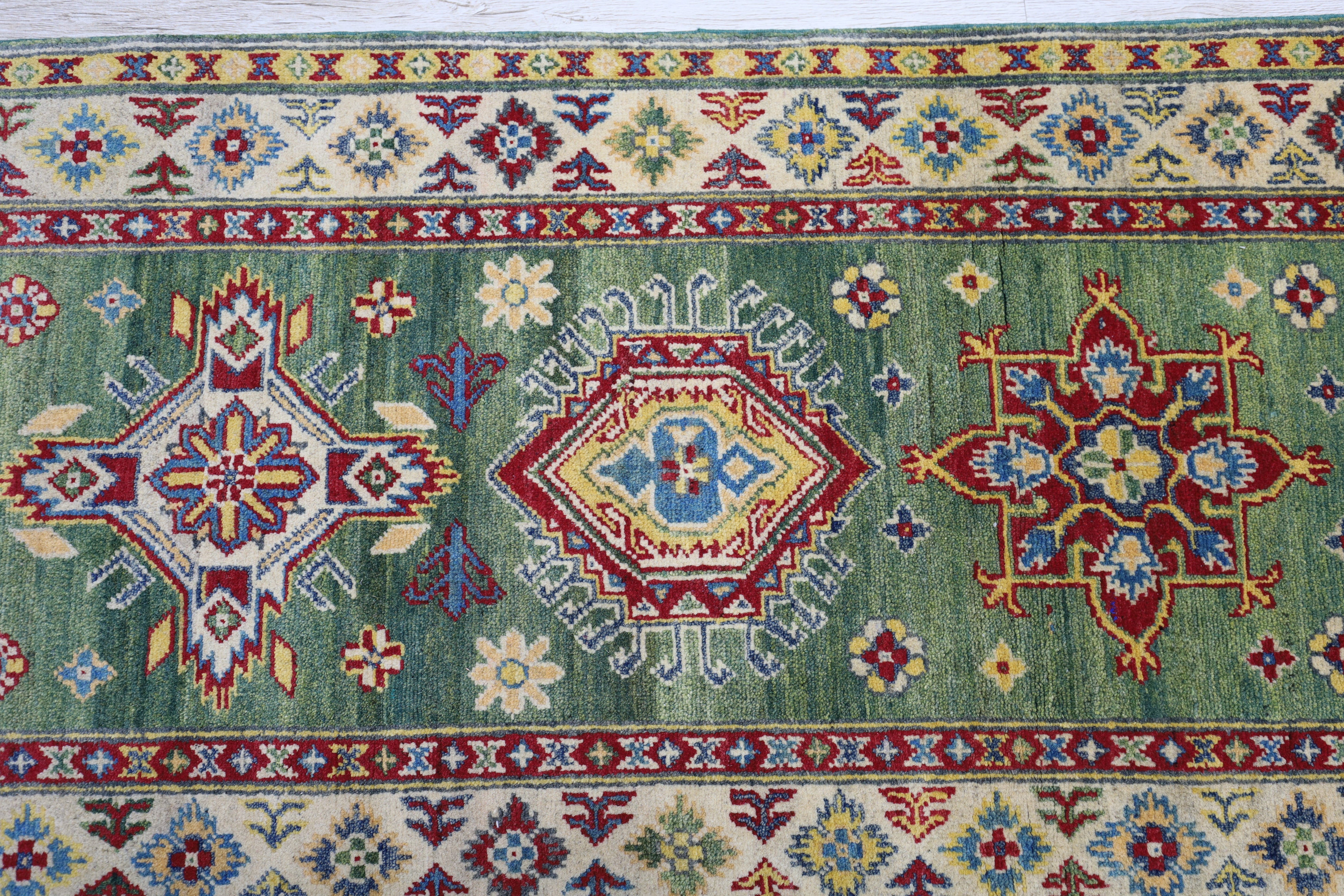 Hand-Knotted Afghani Kazak Wool Rug – 2’7″ x 9’8″