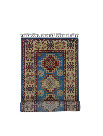 Hand-Knotted Afghani Kazak Wool Rug – 2’0″ x 5’10″