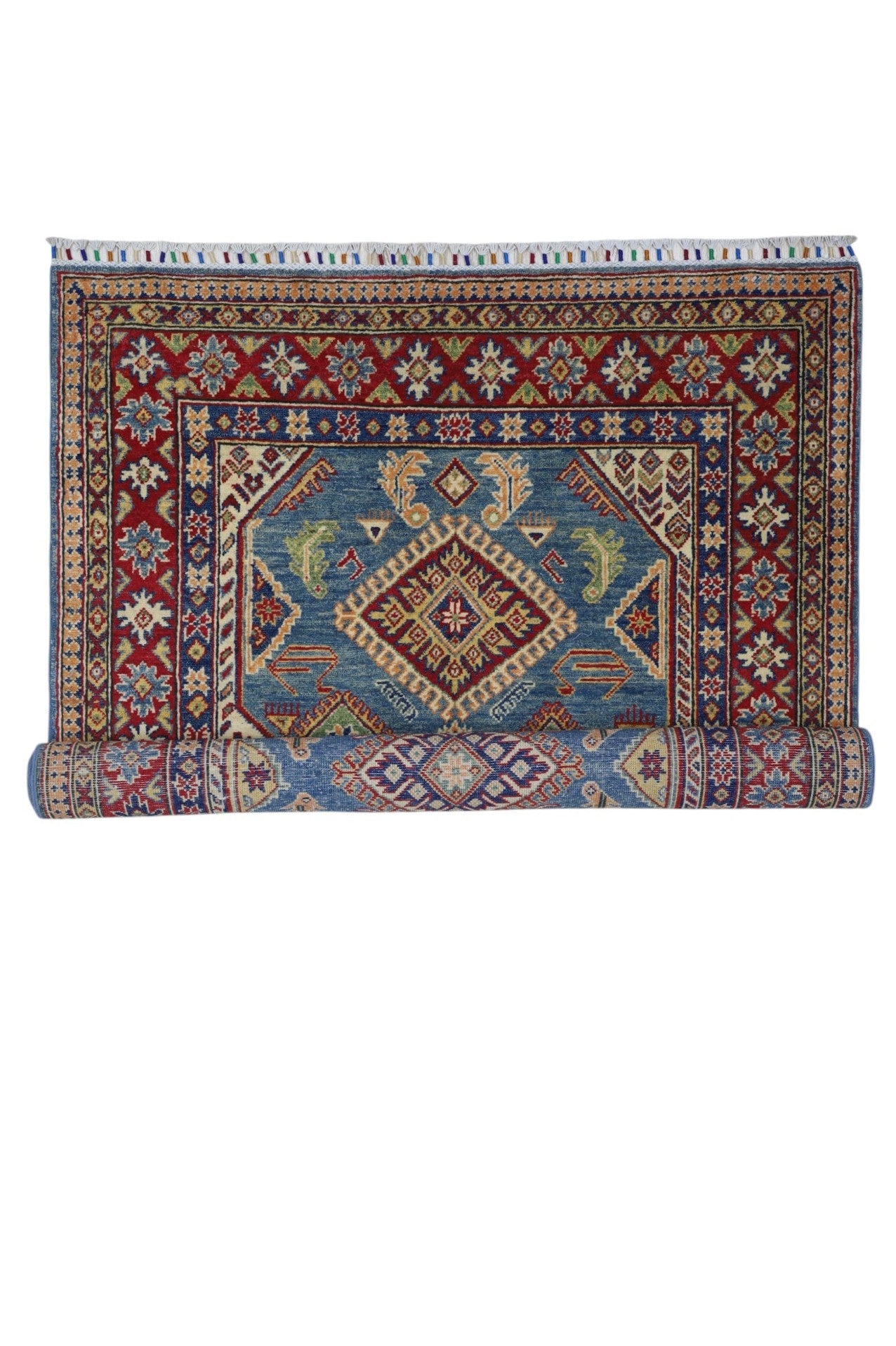 Hand-Knotted Afghani Kazak Wool Rug – 4’0″ x 6’1″
