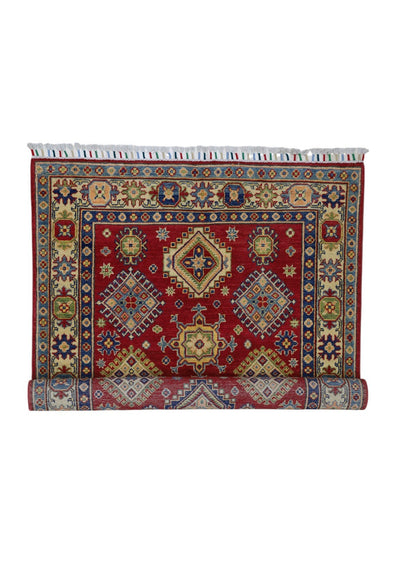 Hand-Knotted Afghani Kazak Wool Rug – 3’10″ x 6’0″
