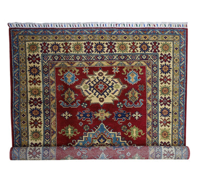 Hand-Knotted Afghani Kazak Wool Rug – 4’9″ x 6’8″ by Rugistan - product image 5 for Resin Society