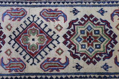 Hand-Knotted Afghani Kazak Wool Rug – 2’0″  x  6’2″