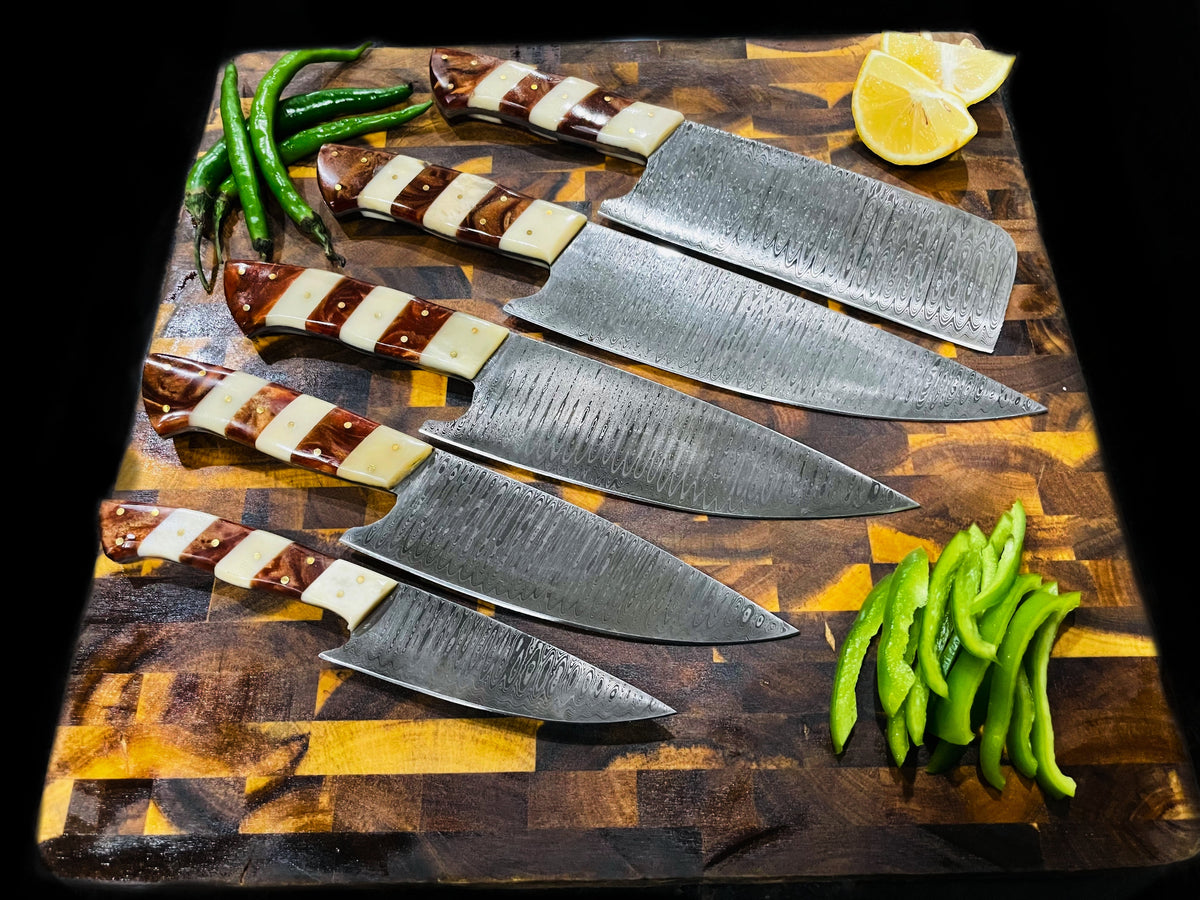 5-Piece Damascus & Arylic Knife Set / With Leather carry Bag by Titan International K - main product image for Resin Society