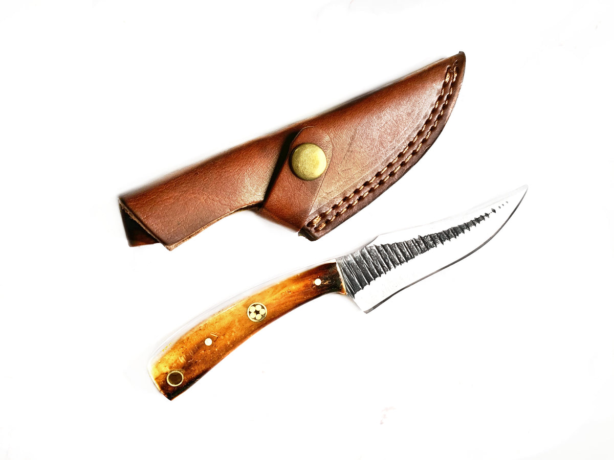 Carbon Skinning/Hunting Knife TC-60 with dyed camel bone handle and 4-inch high carbon steel blade
