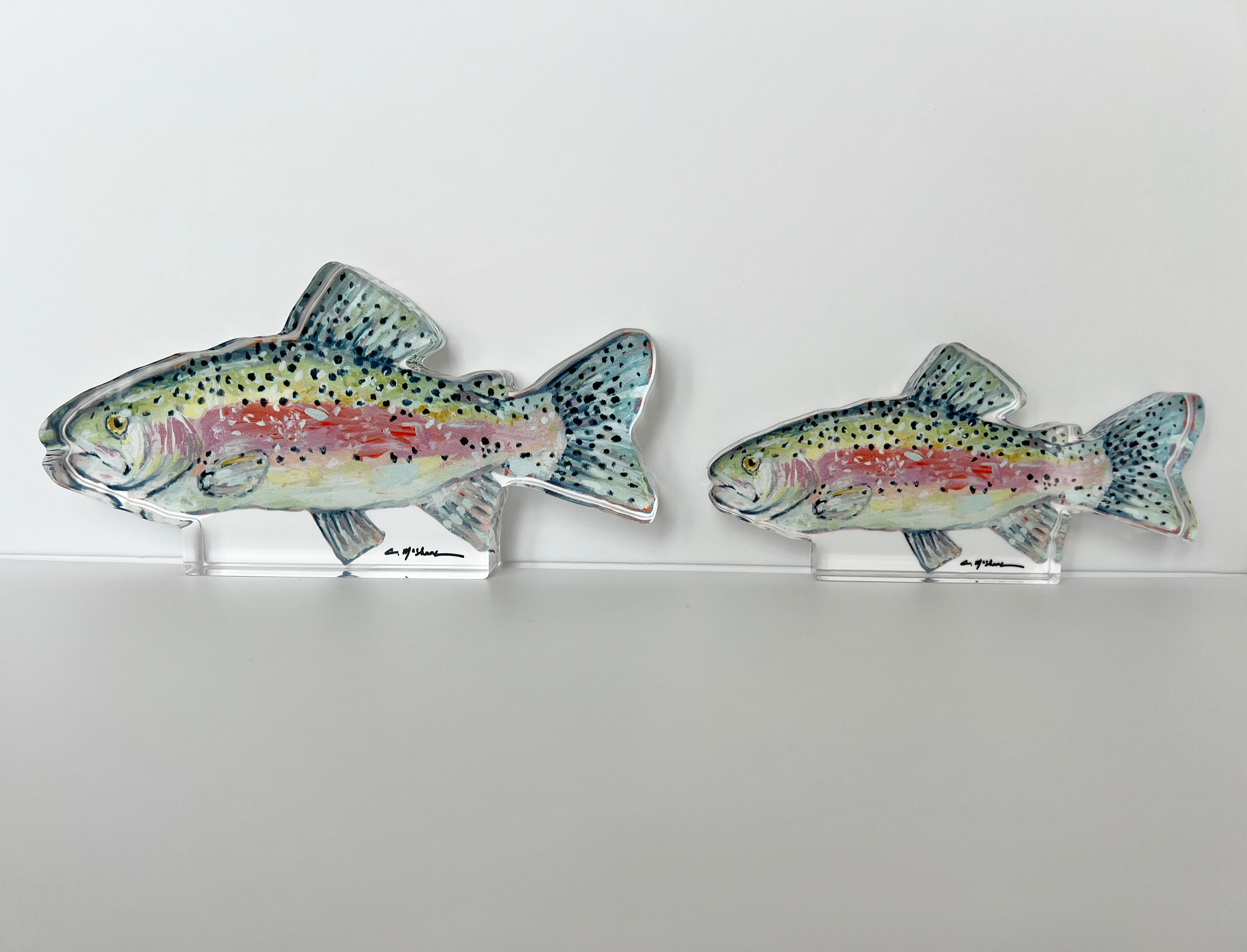 Chasing Rainbows Trout Fish Acrylic Tabletop Art