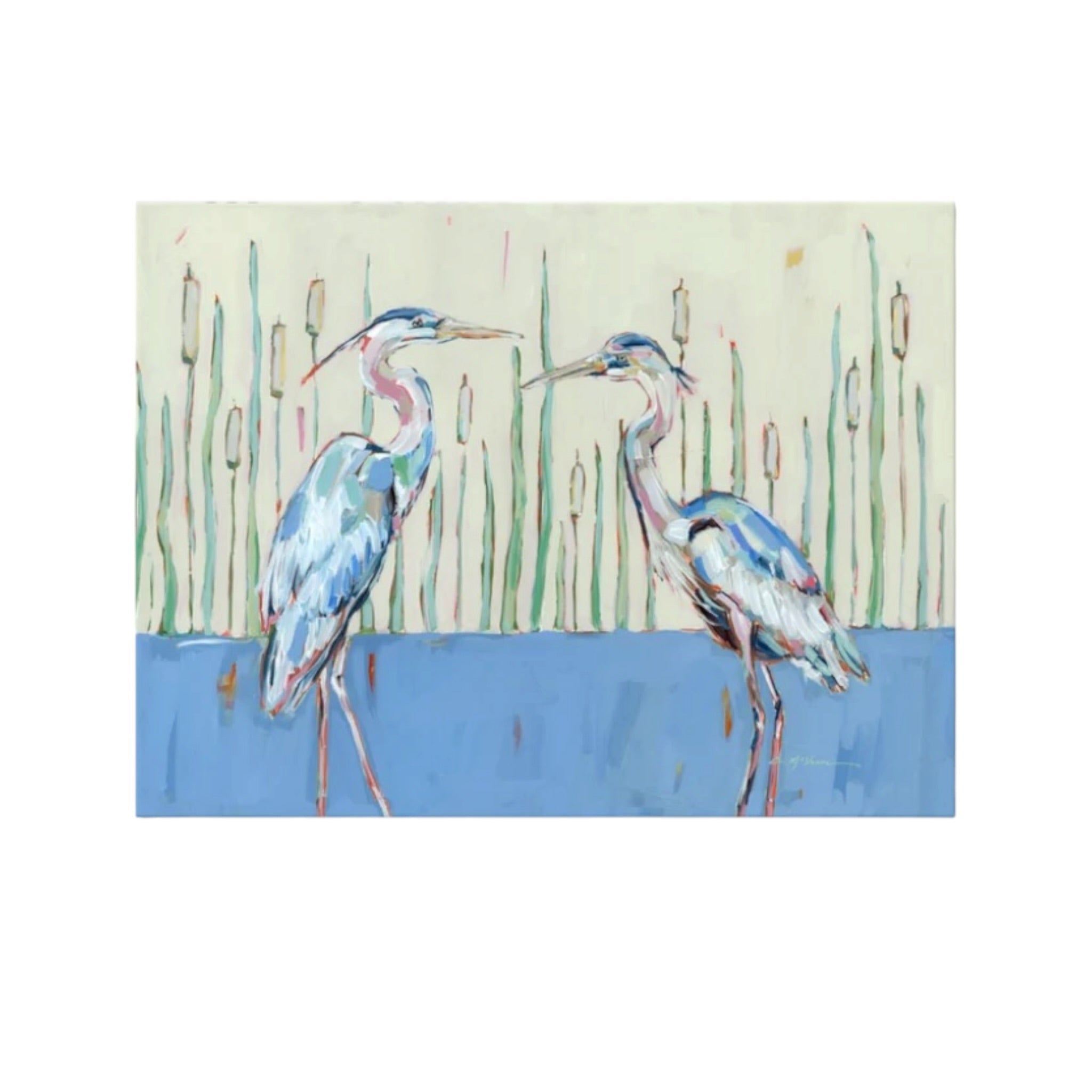 "Follow Your Path" blue herons on canvas by Chelsea McShane Art - main product image for Resin Society