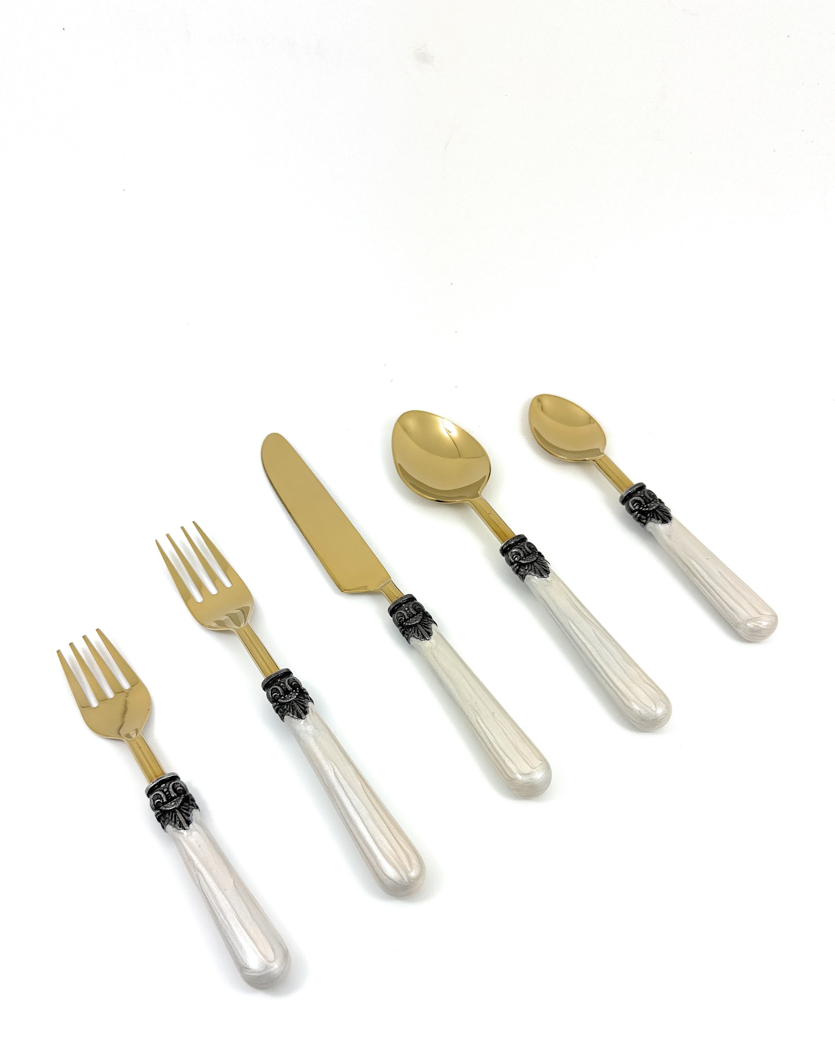 White Resin Handle Flatware Set of 20 Antique Design