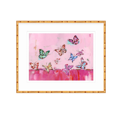 Butterfly Wishes Hot Pink Fine Art Print showing vibrant pink butterfly artwork with artist signature in lower right corner