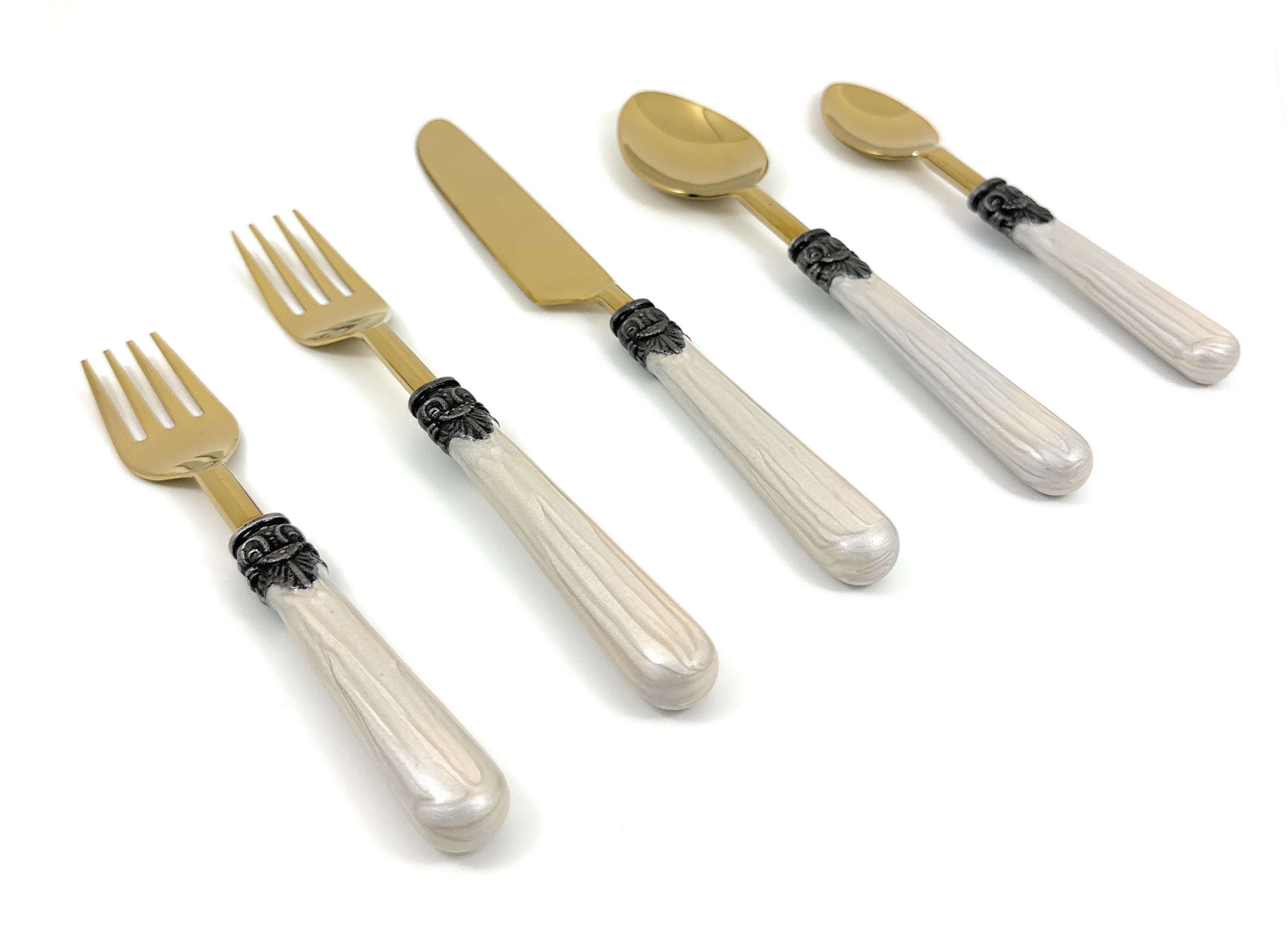 White Resin Handle Flatware Set of 20 Antique Design