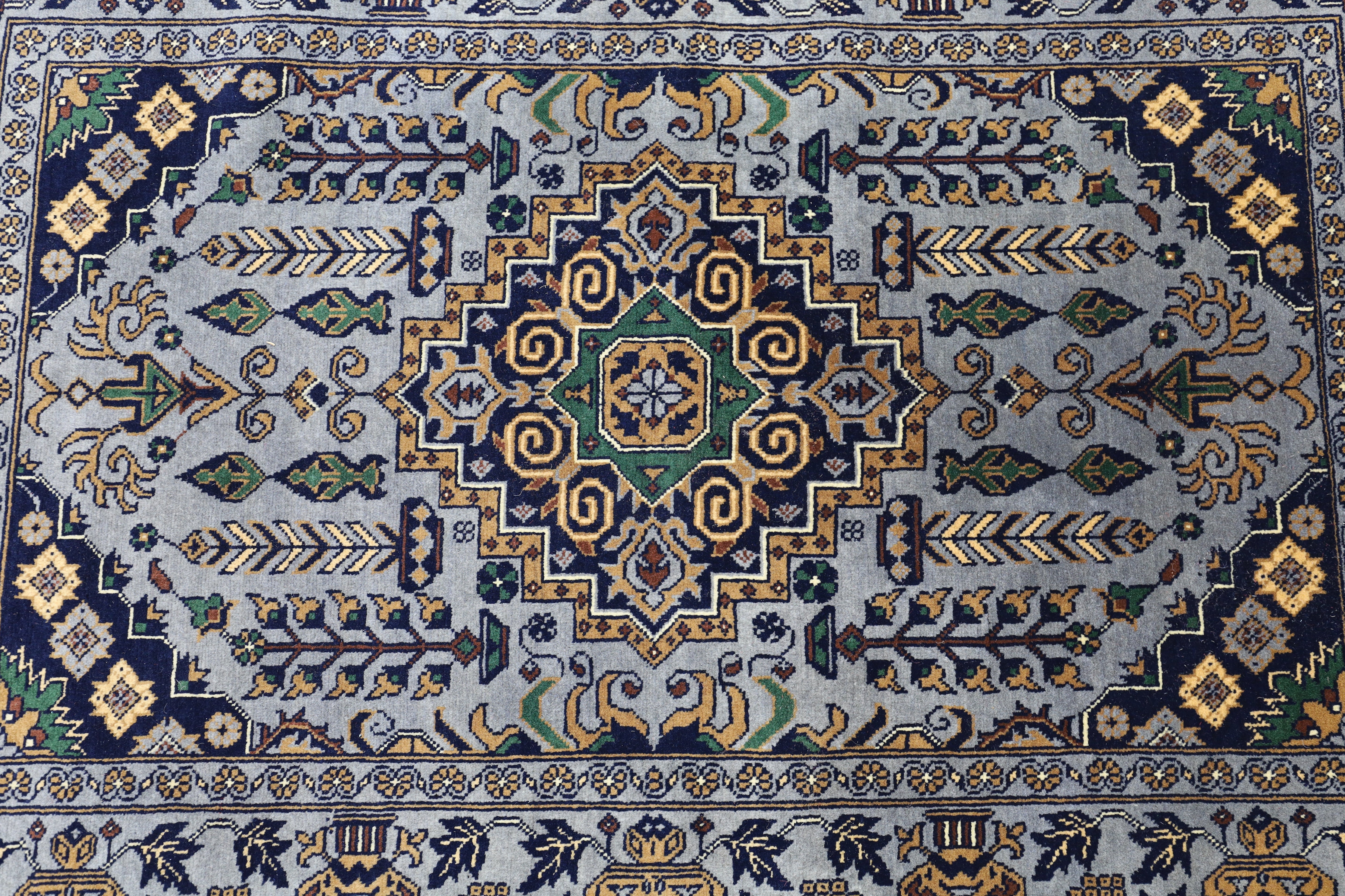 Hand-Knotted Afghani Zerkhaki Wool Rug – 3’4″ x 4’11″