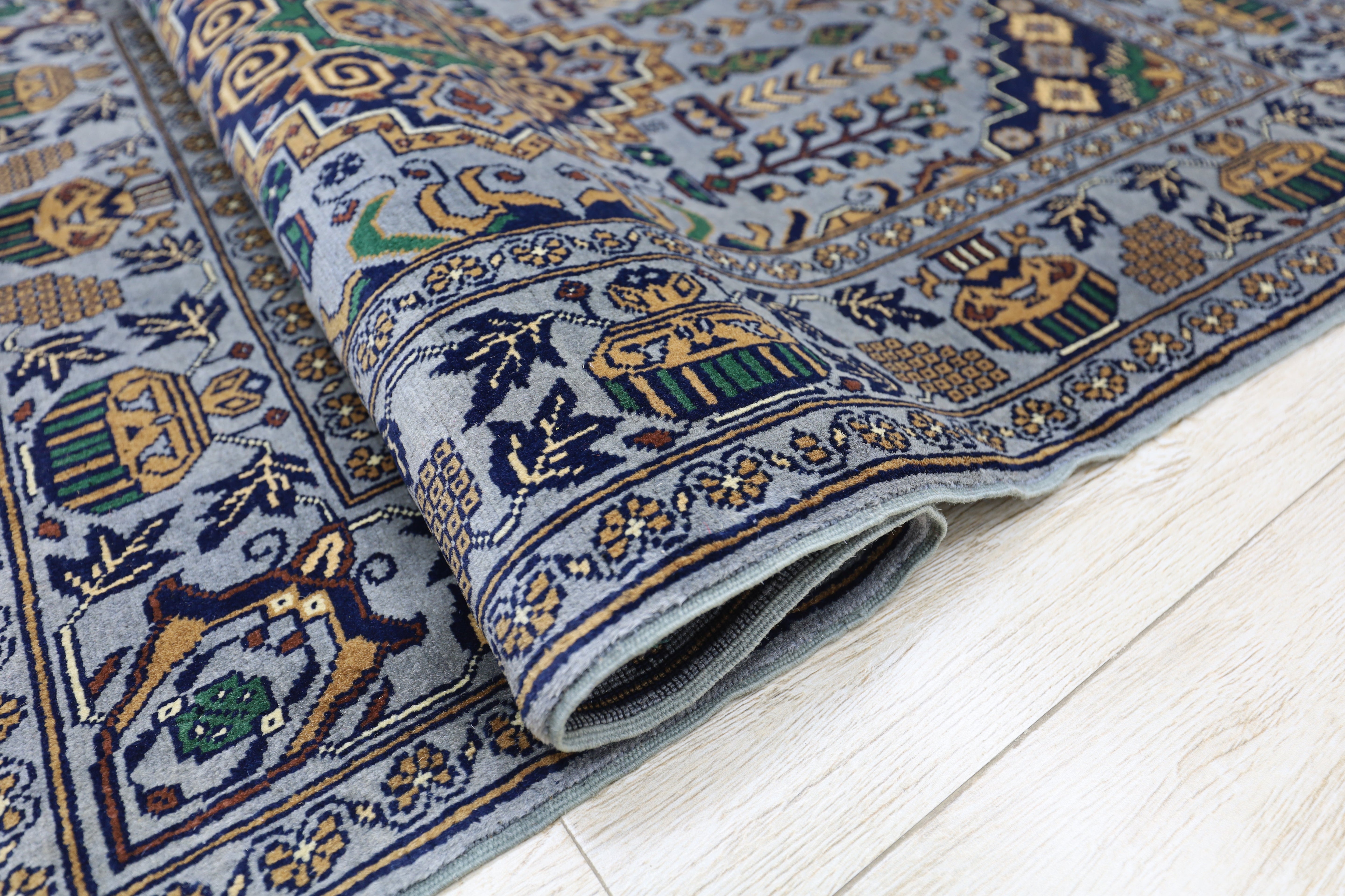 Hand-Knotted Afghani Zerkhaki Wool Rug – 3’4″ x 4’11″