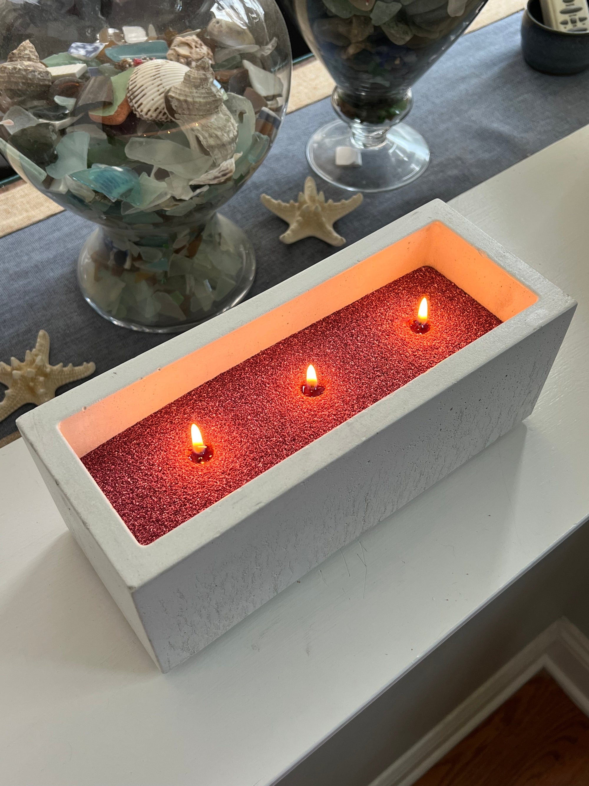 Candela Candle Vessel in White and Charcoal, handcrafted concrete candle container