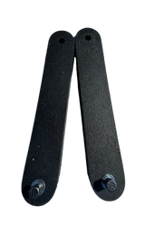 Pair of black ballistic rubber straps with a bolt and nut at one end and a hole at the opposite end, shown side by side on a black background.