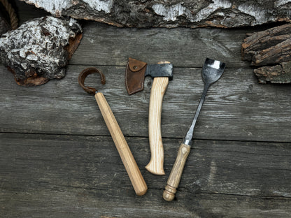 Small Wood Carving Kit WS3 with hand-forged carbon steel blades and ash wood handles