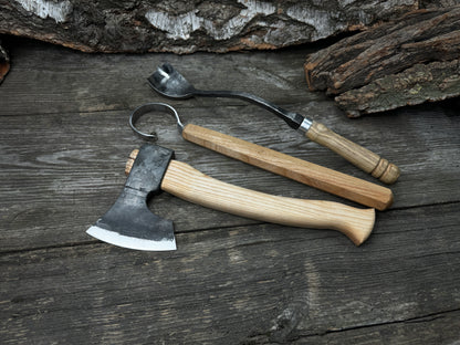 Small Wood Carving Kit WS3 with hand-forged carbon steel blades and ash wood handles