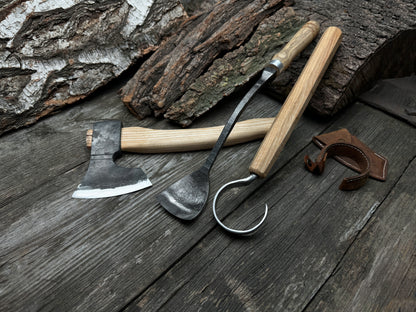 Small Wood Carving Kit WS3 with hand-forged carbon steel blades and ash wood handles