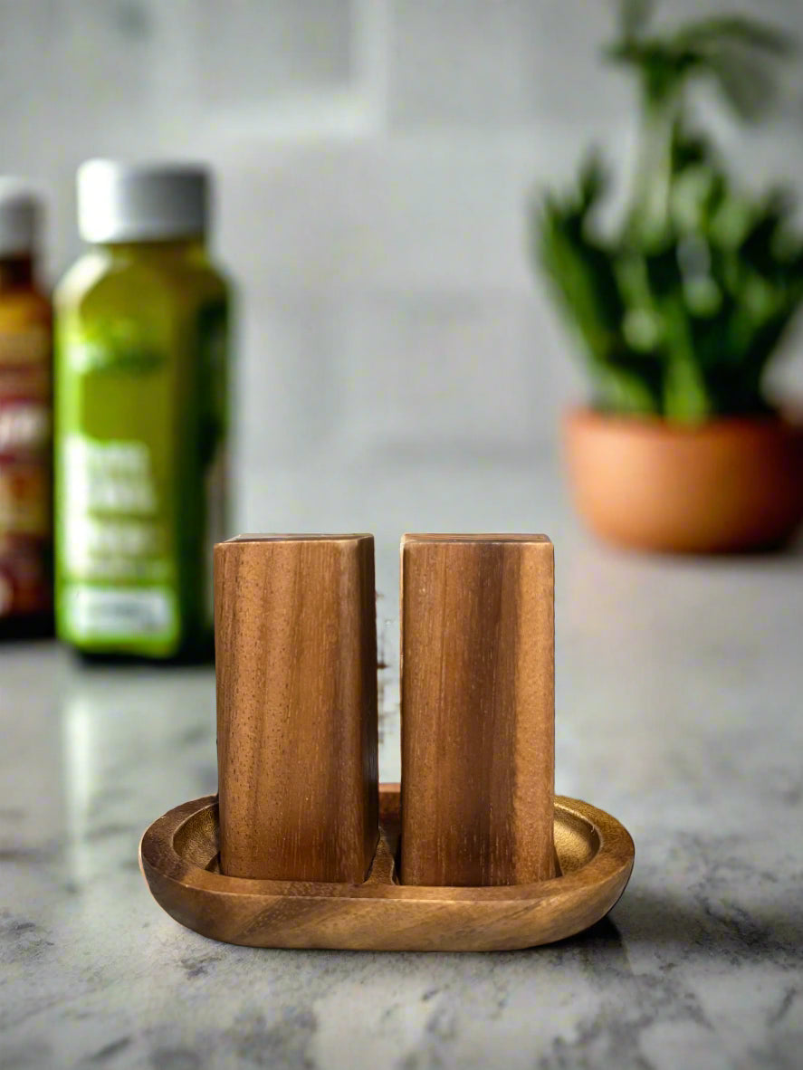 Salt & Pepper Shakers on an Acacia Wood Base by Kalmar Home - product image 2 for Resin Society