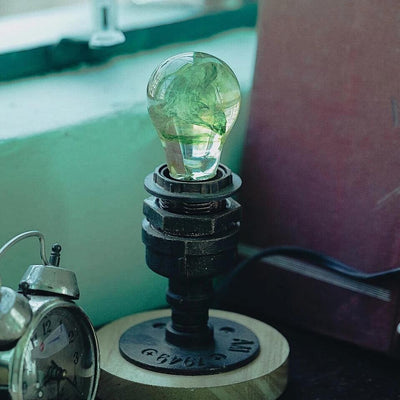 Vintage retro wooden lamp base compatible with EP light bulbs, shown in natural wood finish