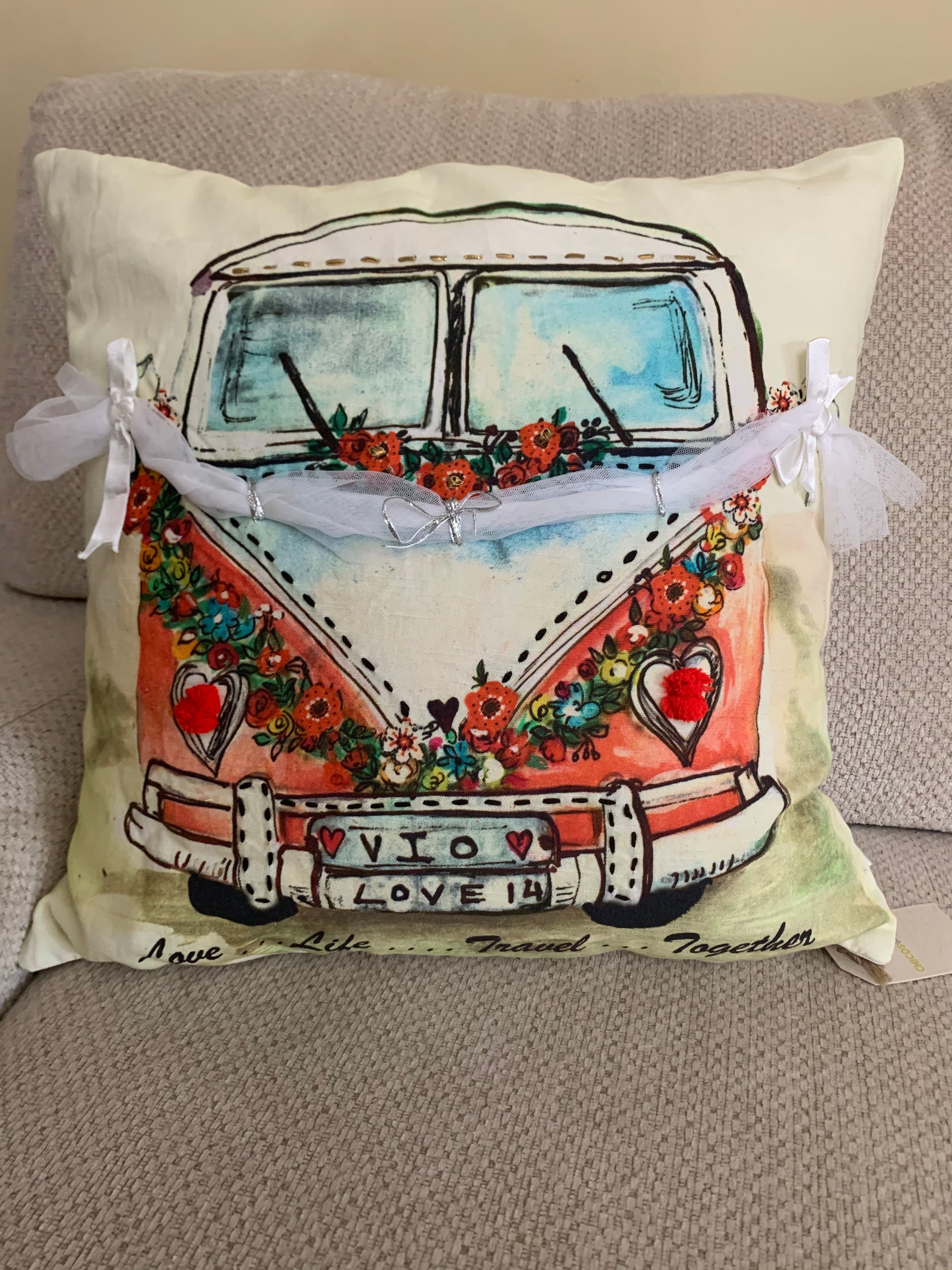Chicos Home Sweetheart Decorative Throw Pillow with modern fringes on sofa