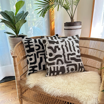 Brown + White Bogo Marks Pillow Cover by Mbare Ltd - product image 3 for Resin Society