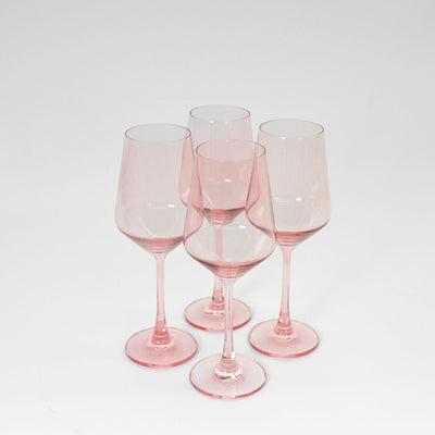 Tickle Me Pink colored wine glass in pastel pink, stemmed and stemless styles
