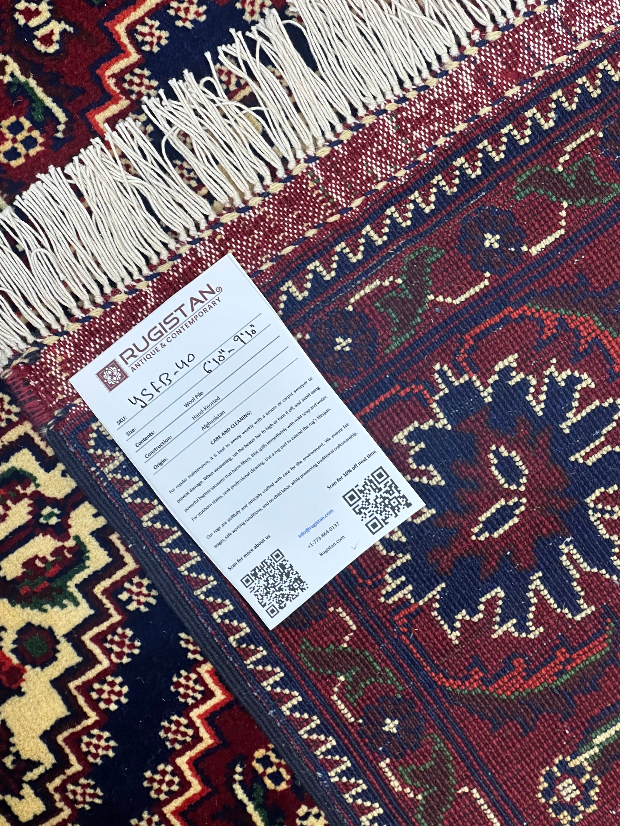 Hand-Knotted Afghani Yusufbai Wool Rug – 6’10″ x 9’10″ by Rugistan - product image 4 for Resin Society