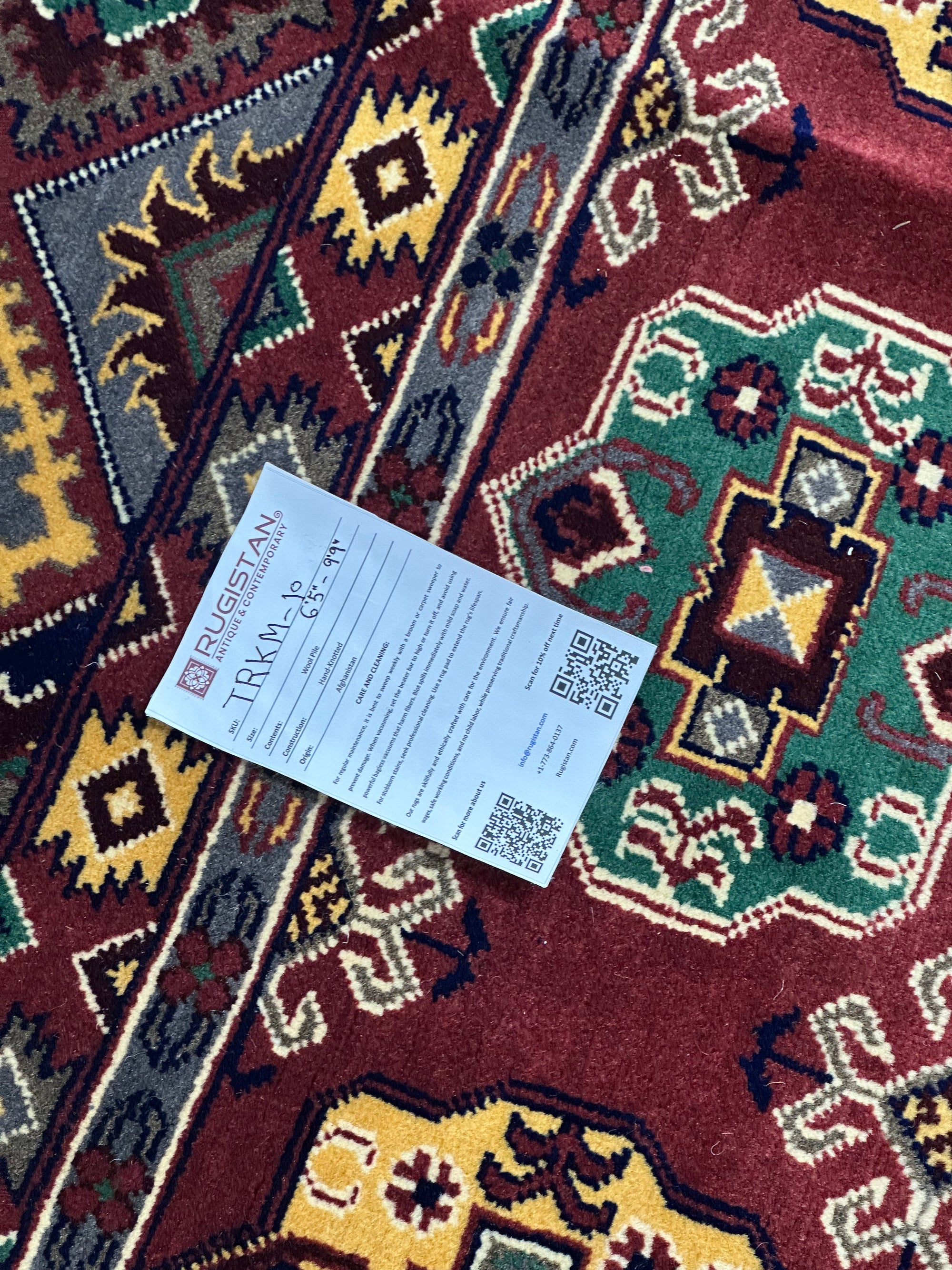 Hand-Knotted Afghani Turkmenistani Wool Rug – 6’5″ x 9’9″ by Rugistan - product image 4 for Resin Society