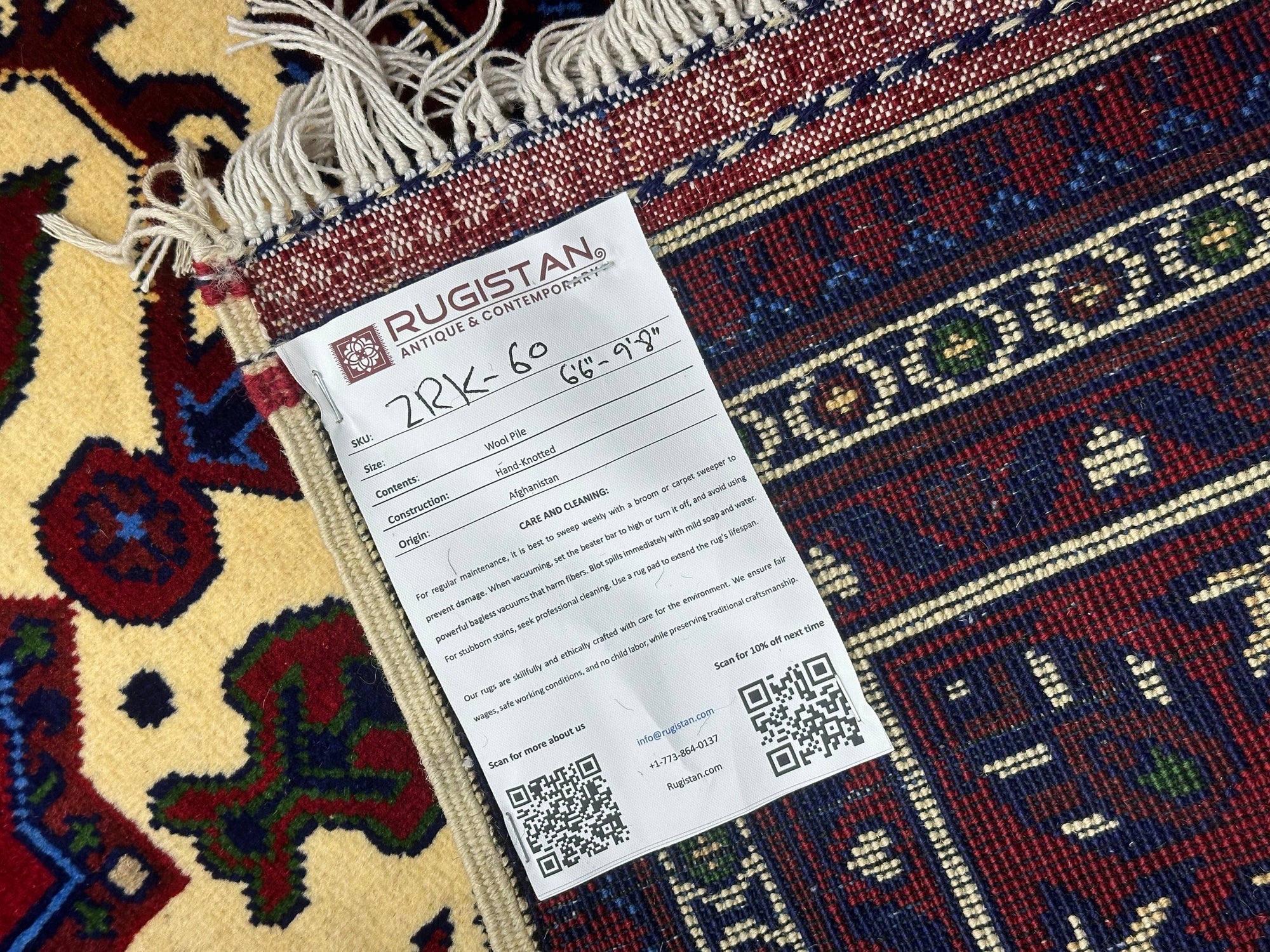 Hand-Knotted Afghani Zerkhaki Wool Rug – 6’6″ x 9’8″ by Rugistan - product image 5 for Resin Society