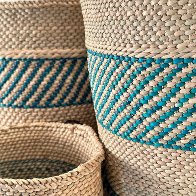 African Iringa woven basket with Turquoise Stripe by Mbare Ltd - product image 3 for Resin Society