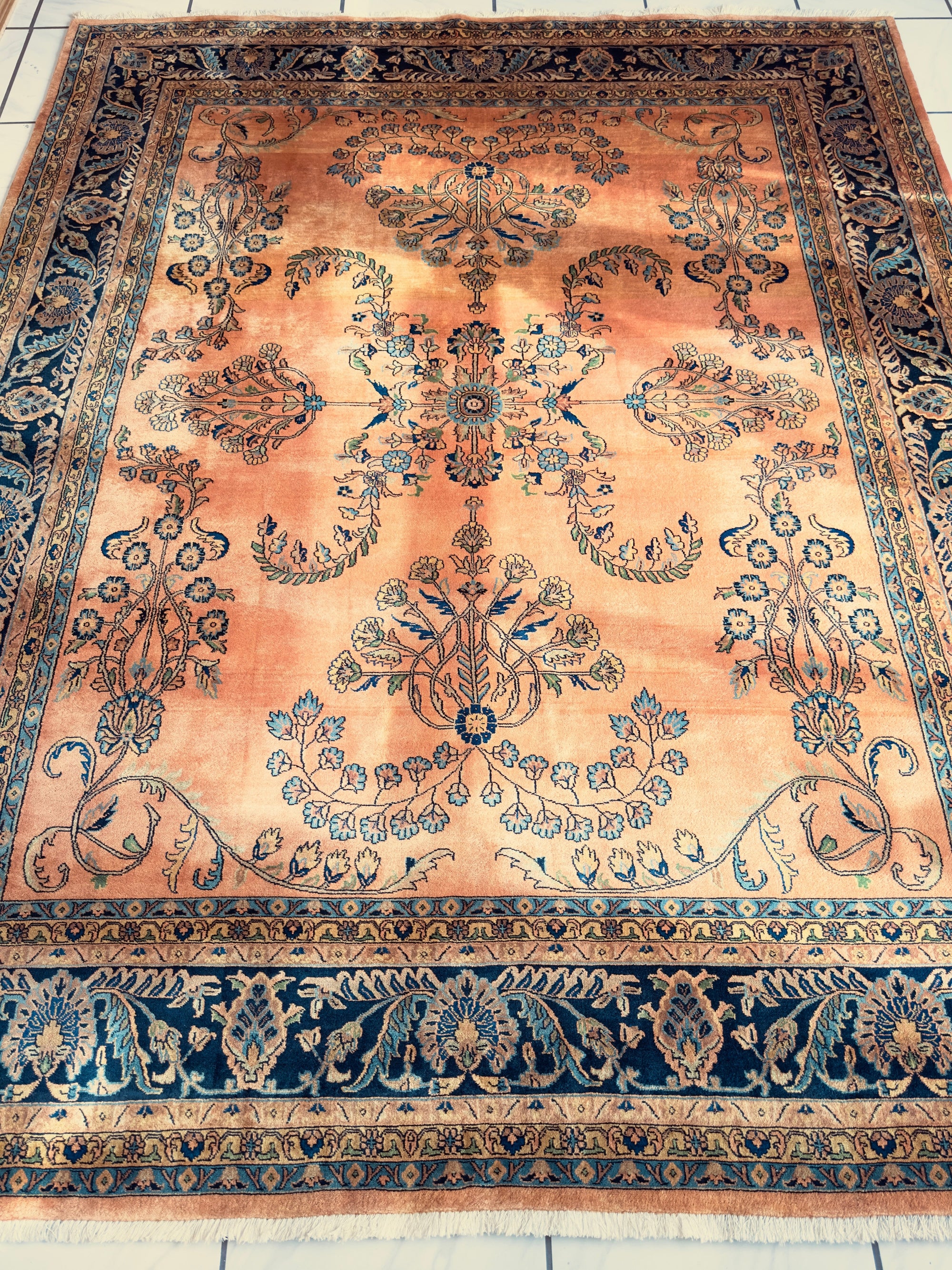 Hand-Knotted Indo-Sarouk Wool Rug – 8' x 10' – Peach Field by Rugistan - main product image for Resin Society