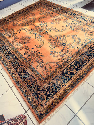 Hand-Knotted Indo-Sarouk Wool Rug – 8' x 10' – Peach Field by Rugistan - product image 2 for Resin Society