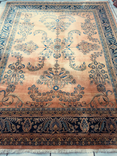 Hand-Knotted Indo-Sarouk Wool Rug – 8' x 10' – Peach Field by Rugistan - product image 3 for Resin Society