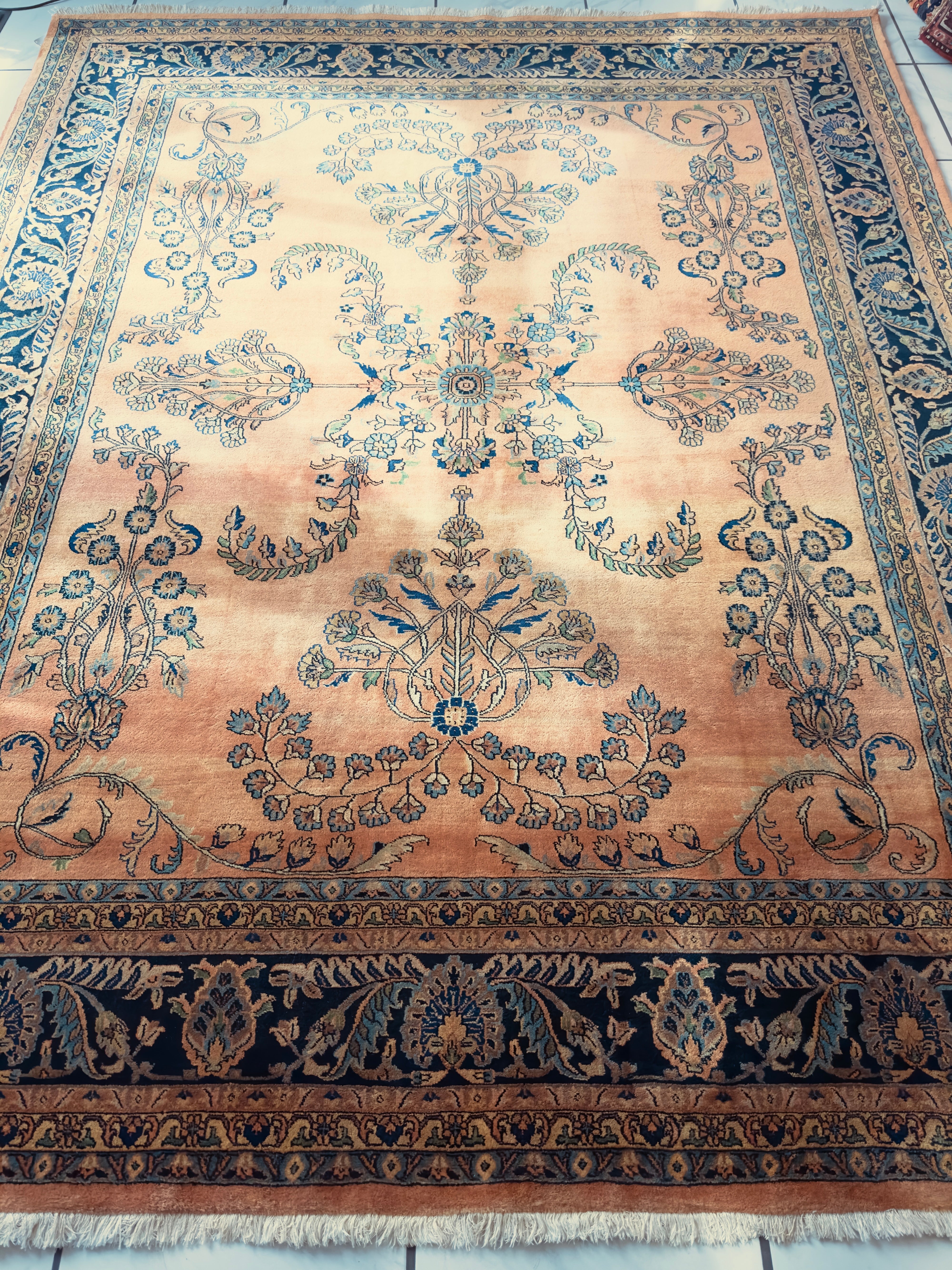 Hand-Knotted Indo-Sarouk Wool Rug – 8' x 10' – Peach Field by Rugistan - product image 3 for Resin Society