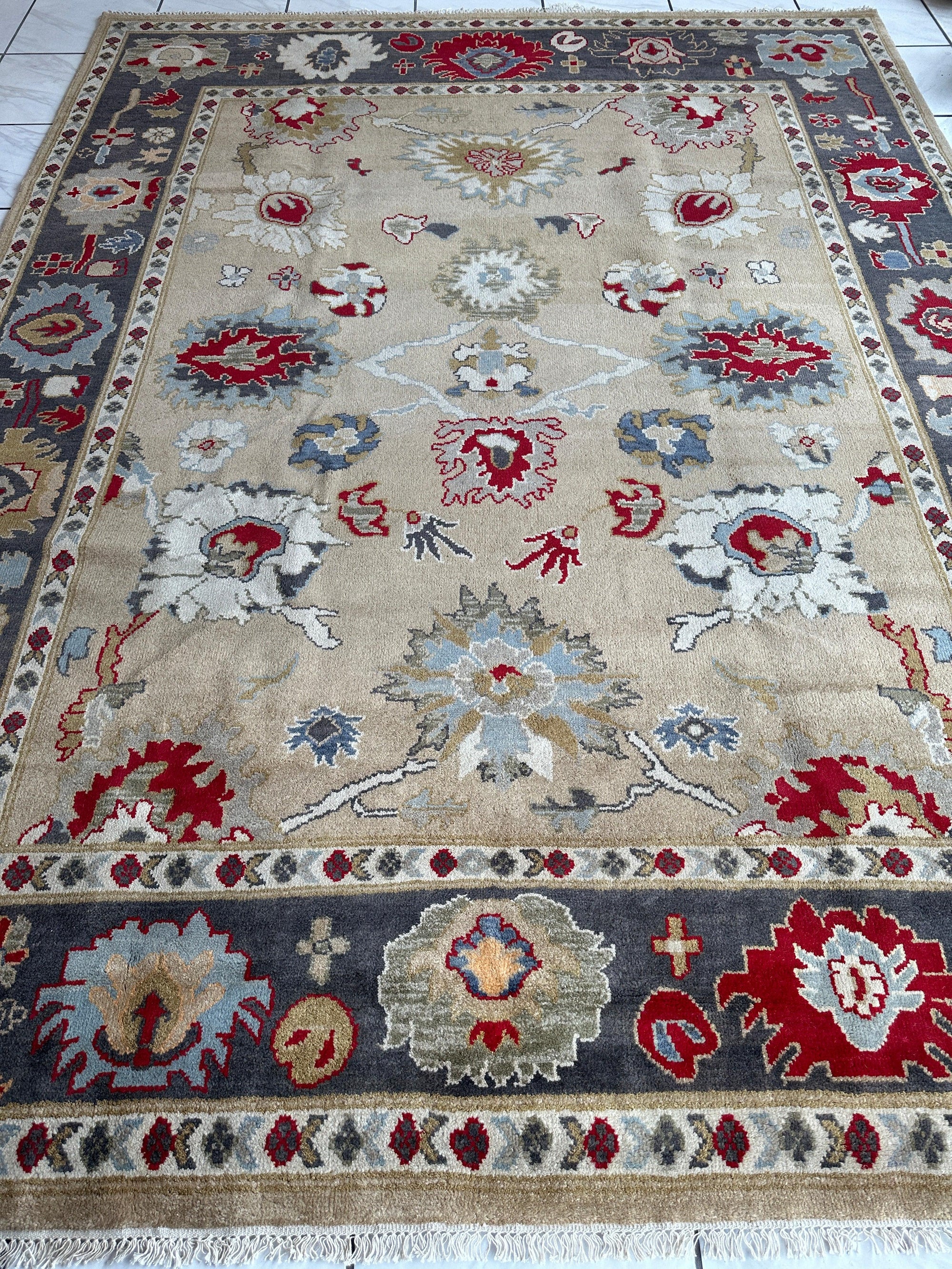 Hand Knotted Oushak Traditional Wool Rug, Living Room 9 x 12 Rug by Rugistan - main product image for Resin Society