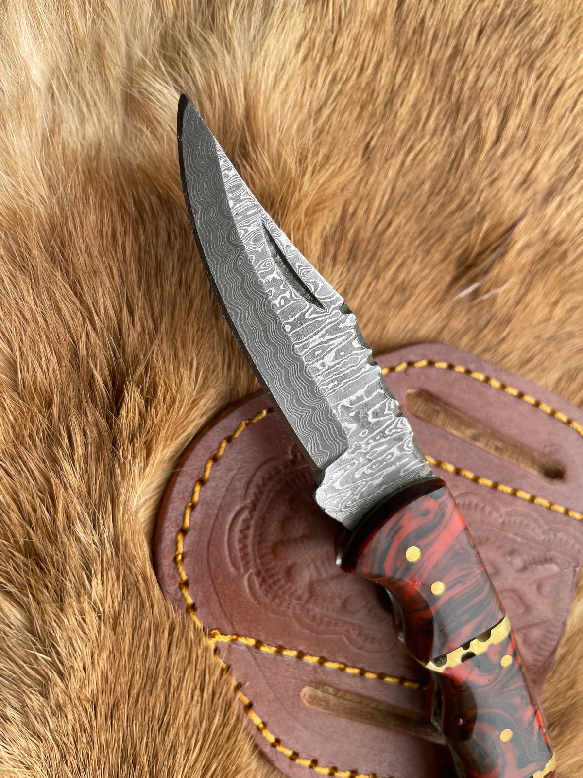 Pocket Knife Red Resin Wood 6.5'' Damascus Steel Knife Steel Bolster Back Lock Folding Knife BP-18 by Titan