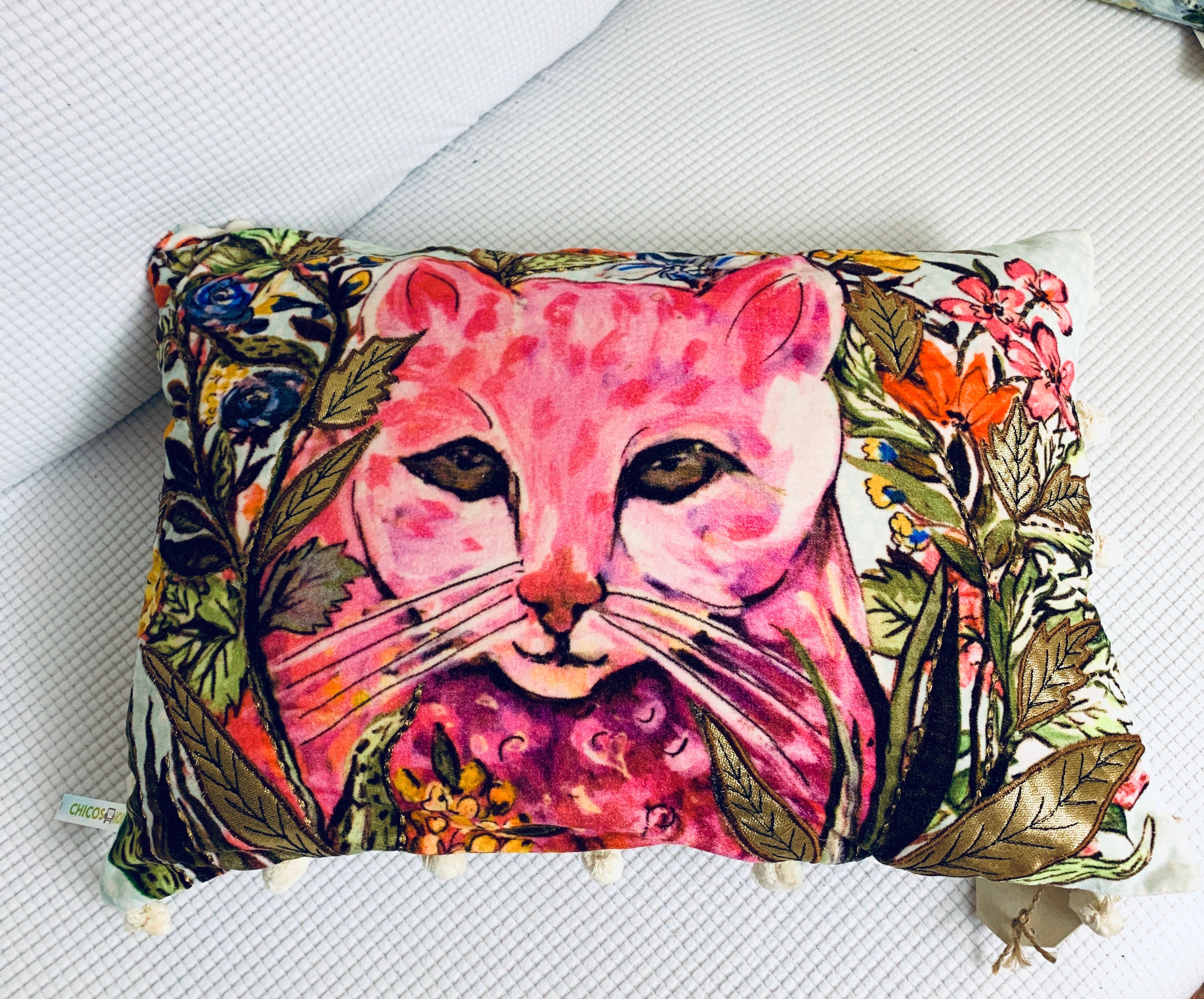 Hand Illustrated Decorative Cat Pillow 14"X20"