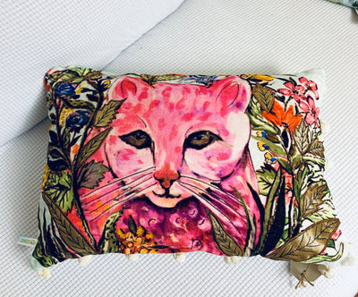 Hand Illustrated Decorative Cat Pillow 14"X20"