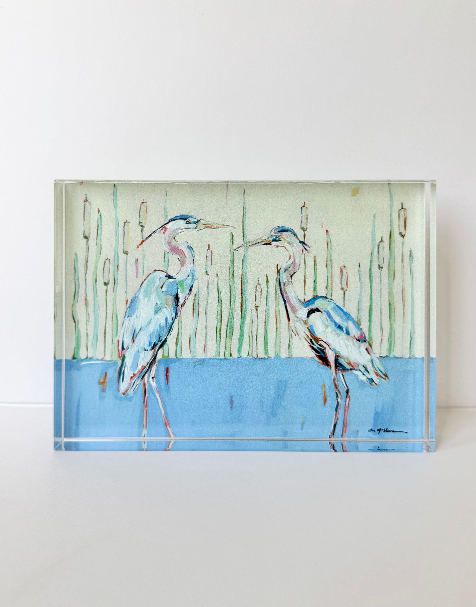 Blue Herons Acrylic Tabletop Art