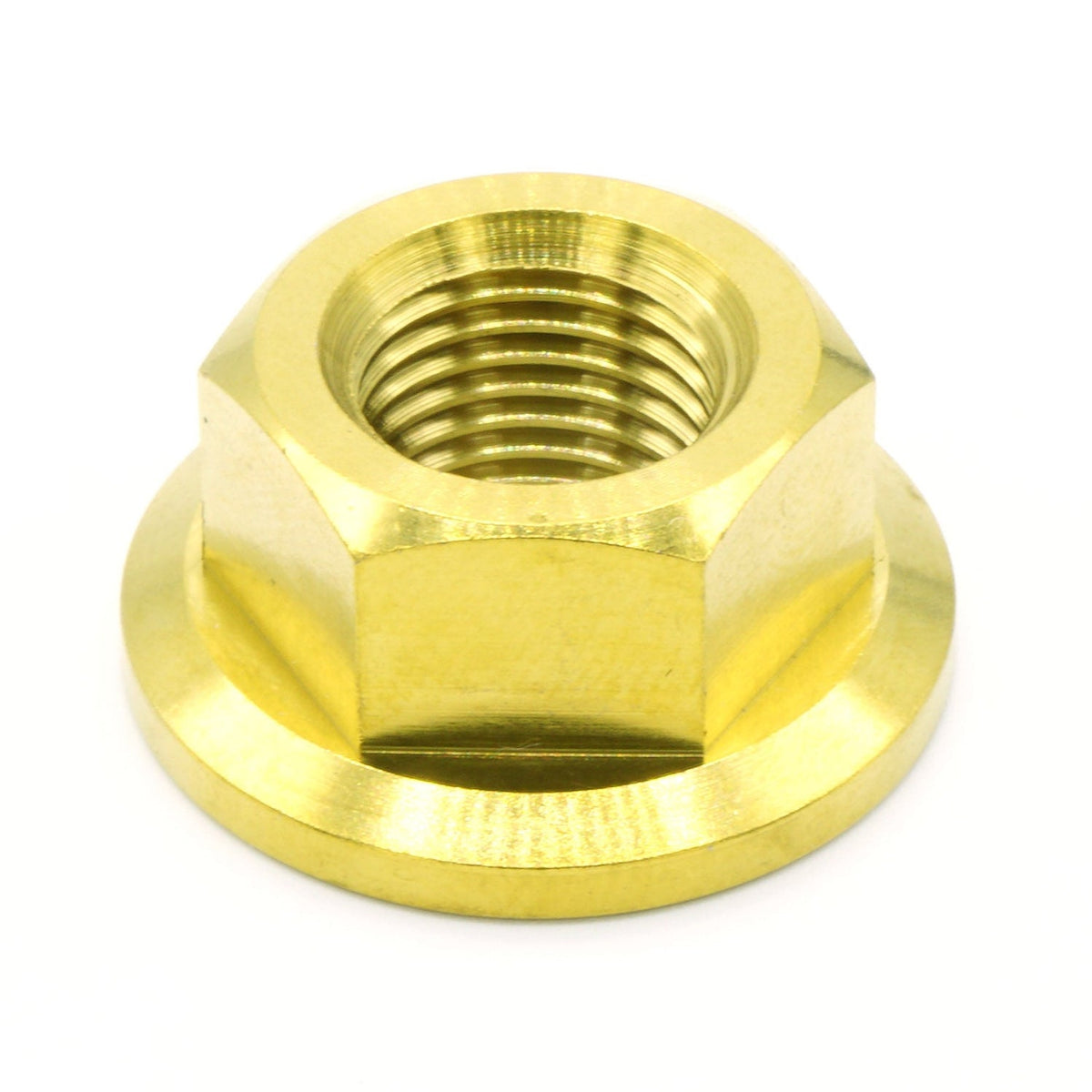 M12 x 1.25 Titanium Nut in various finishes including Polished, Gold, Cosmic Burn, Purple, Blue, and Black