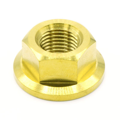 M12 x 1.25 Titanium Nut in various finishes including Polished, Gold, Cosmic Burn, Purple, Blue, and Black