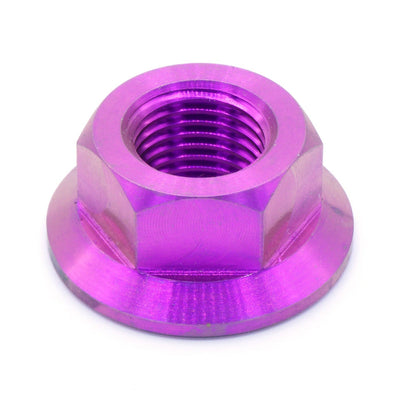 M12 x 1.25 Titanium Nut in various finishes including Polished, Gold, Cosmic Burn, Purple, Blue, and Black