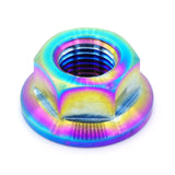 M12 x 1.25 Titanium Nut in various finishes including Polished, Gold, Cosmic Burn, Purple, Blue, and Black