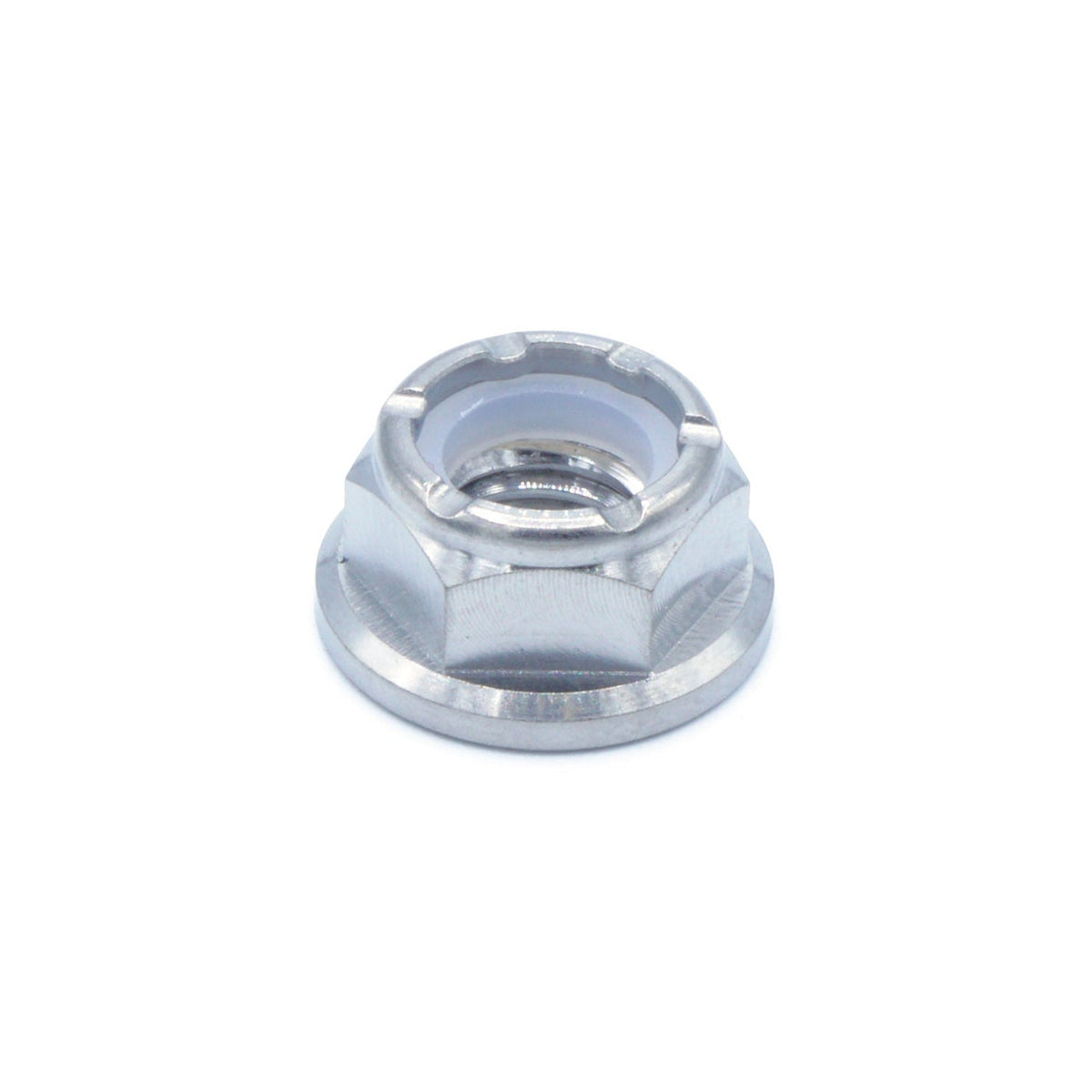 M8 x 1.25 Titanium Nyloc Nut in polished finish
