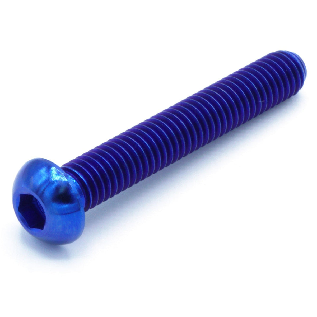 M6 x 1.00 x 40mm Titanium Button Head Bolt in various finishes including polished, black, blue, gold, purple, and cosmic burn