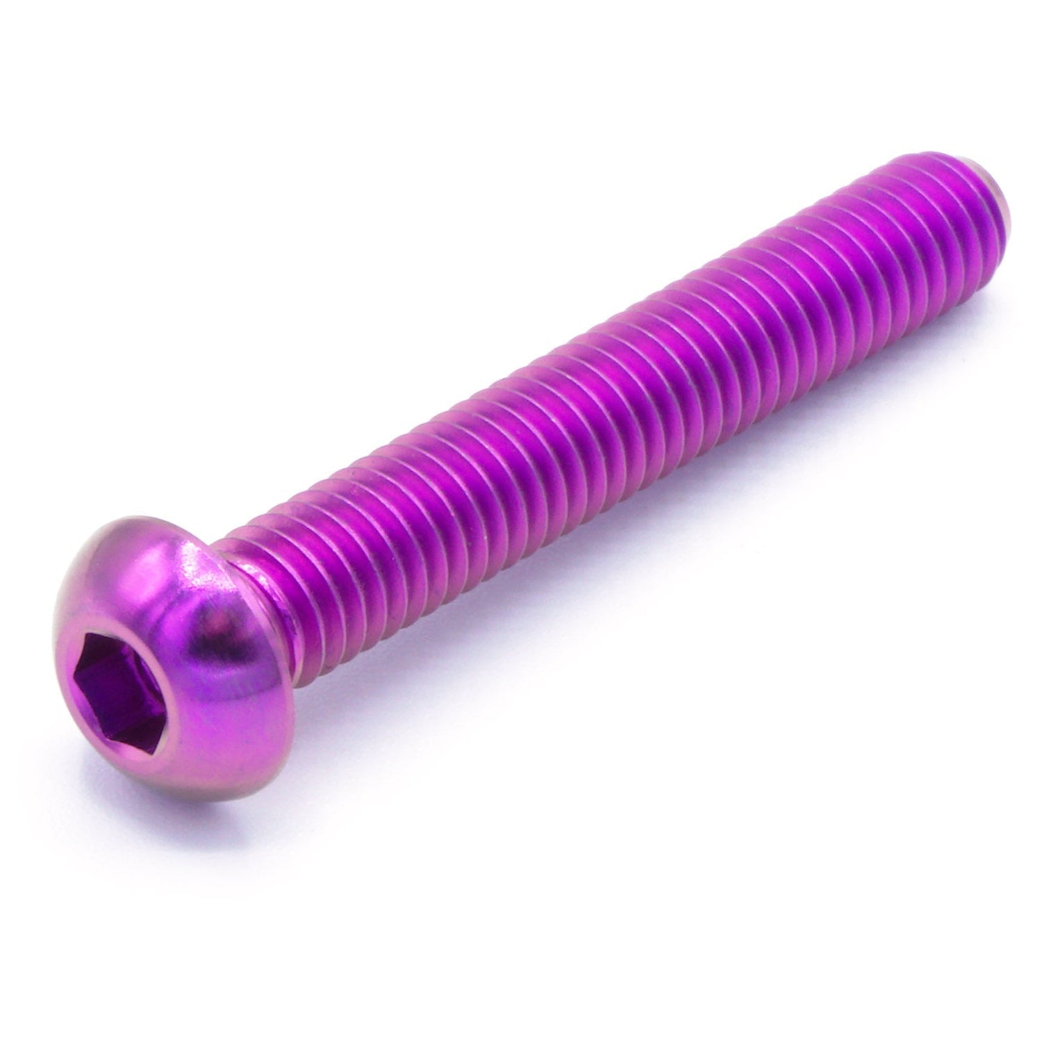 M6 x 1.00 x 40mm Titanium Button Head Bolt in various finishes including polished, black, blue, gold, purple, and cosmic burn