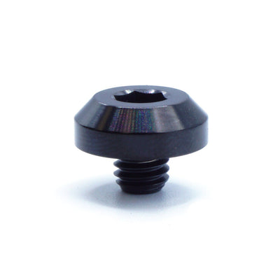 M6 x 1.00 x 5mm Titanium Motor Head Bolt in various finishes including polished, black, blue, gold, purple, and cosmic burn