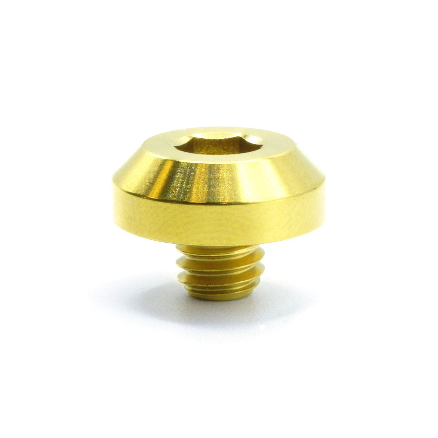 M6 x 1.00 x 5mm Titanium Motor Head Bolt in various finishes including polished, black, blue, gold, purple, and cosmic burn
