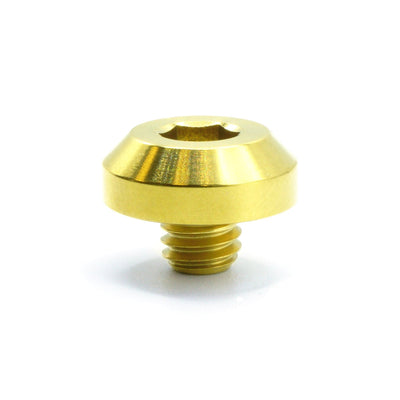M6 x 1.00 x 5mm Titanium Motor Head Bolt in various finishes including polished, black, blue, gold, purple, and cosmic burn